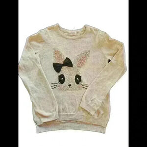 Adorable Rabbit Graphic Sweater with Sequins and Bow